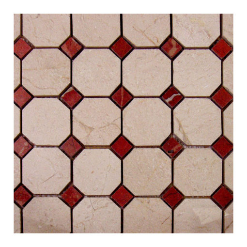 Cream Marfil+Rojo Allicante Octagon 2″x2″ Mosaic