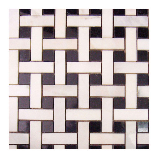 White Marble+Pure Black Basket Weave 1/2″x2″ Mosaic